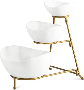 YHOSSEUN 3 Tier Serving Stand Oval Tiered Serving Bowl with Metal Rack
