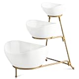 YHOSSEUN 3 Tier Serving Stand Oval Serving Bowl with Metal Rack, Tied Serving Bowls Food Display Dessert Appetizer, Chip and Dip Serving Bowl Set for Parties, Gold-45oz / 17.5oz / 7oz