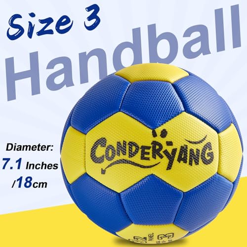 Conderyang Handball Ball with Pump Needle Size 3 PU Handballs Blue and Yellow Hand Ball Balls Single Handball Attractive and Durable Design for Youth League Game Training Practice 7.1 Inches/18cm - Thumbnail 2