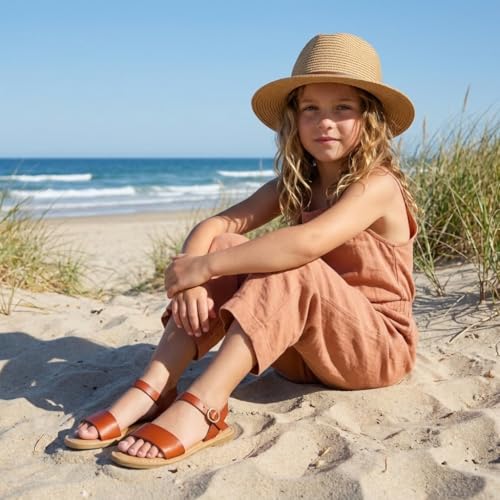 Image of CUSHIONAIRE Clara Casual Flat Girls Sandals, Adjustable Buckle Ankle Strap with Lightweight Cushioned Comfort Kids Sandals