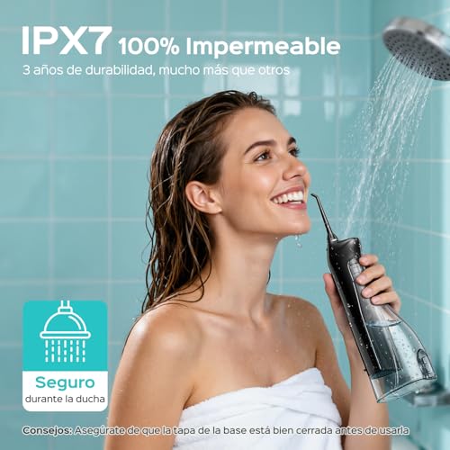 Miniatura 7 de Coslus C20 Irrigador Bucal Portatil Flosser: 300ml Irrigador Dental Inalámbrico De Riego Para Limpieza Dental Doble Chorro De Agua Ipx7 Impermeable Limpieza Diente Para Hogar Baño Y Los Viajes Negro