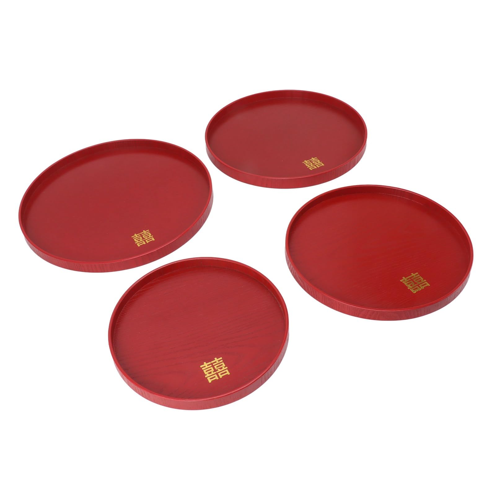Bandeja de Servicio de Madera roja de Estilo Chino, Bandeja para té y Aperitivos de Boda, 4 Piezas de Bandeja para Frutas y Dulces de Fraxinus mandshurica con Bordes elevados para (Redonda)