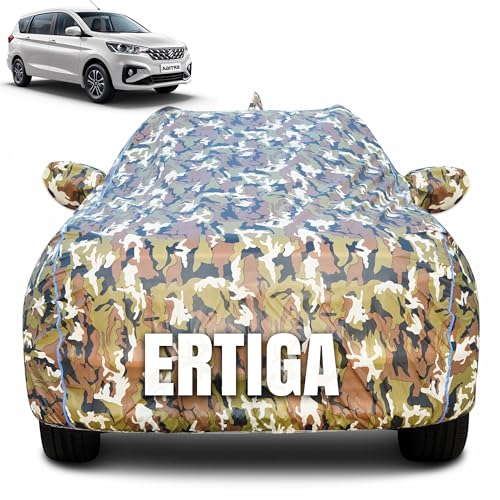 Image of 100% Waterproof Car Body Cover for Maruti Suzuki Ertiga (2012-2024) with Mirror Pocket (Heat & UV Resistant, Triple Stitched, Soft Lining, Bottom Elastic & Piping) Camouflage, Military Print