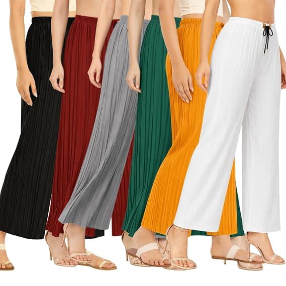Women's and Girls Cotton Blend Regular Fit Palazzo Pants | Set of 6-image-10