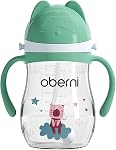 Oberni Tritan Baby Sippy Cup with Spill Proof Weighted Straw and Carrying Strap for 6 + Months Newborn, 12+ Months Infant Toddler Water Drinking Training (Pink, 9oz, 1Pack)