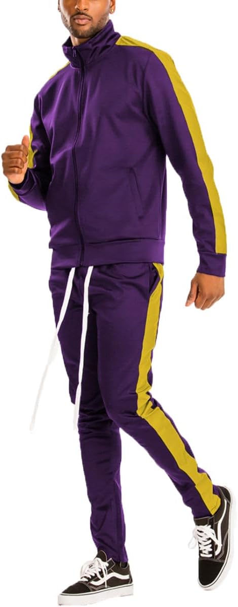 Weiv Gear Men’s Track Pants – Casual Two Stripe Cargo Pocket Track Pant and Jacket Set Ankle Zipper Joggers Suit