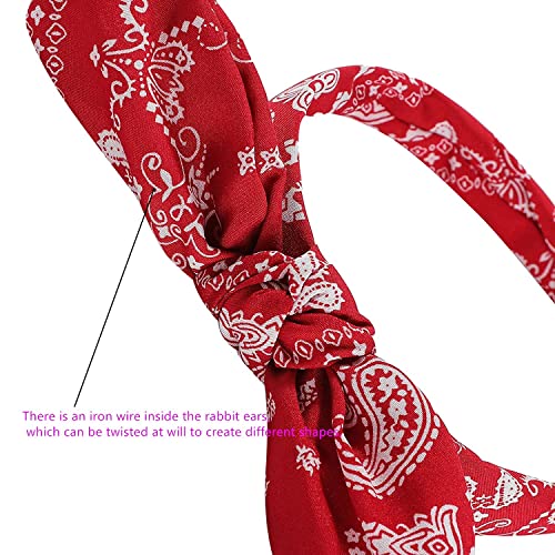 Lvyeer 4 Pack Bandana Headbands For Women Bow Headbands For Women Paisley Print Bowknot Headband Rabbit Ear Headwrap Cute Hairband Hair Accessories For Women And Girls (Style1 (White, Red, Navy Blue,Black)) #TOP6