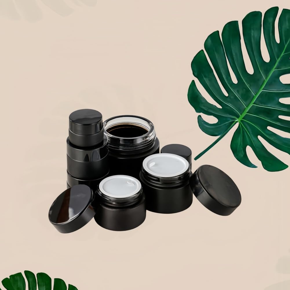 9 Pack Black Glass Jars with Lids and Inner Liners,15g Small Glass Cream Jar Travel Size Containers,Empty Round Cosmetic Containers for Cream,Lotion,Lip Balms,Eye Creams,Powder,Ointments