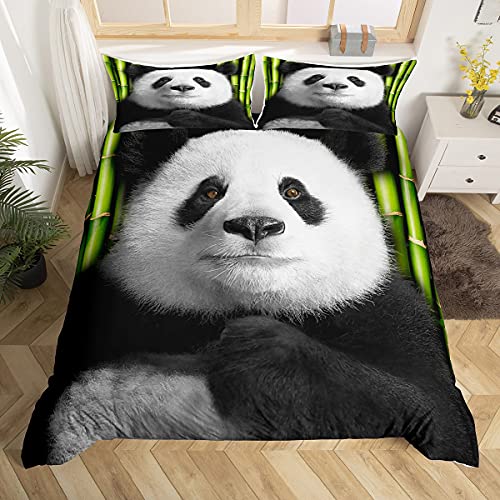 Homewish Kids Single Size Panda Duvet Cover Set, Cute Animal Theme 3D Black White Panda Bedding Set - Image 3