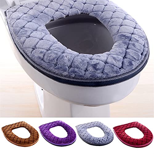 FJZFXKZL WC Sitzbezüge Universal waschbar verdicken weiche warme WC-Sitzbezug Winter Badezimmer CloseTestool Kissen langklammere Baumwolle WC-Sitzkissen (Color : Light Grey) – Bild 3
