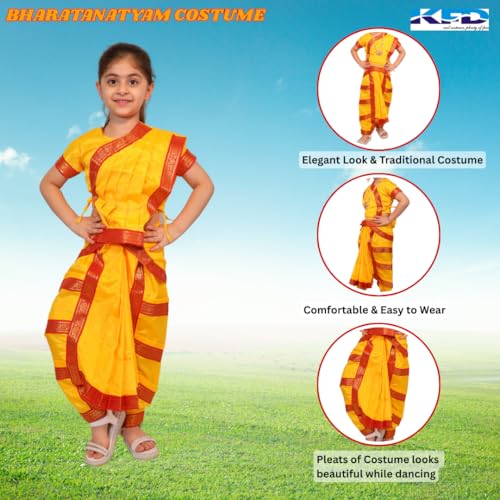 Image of Kaku Fancy Dresses Indian Classical Dance Costume for Girls, Bharatnatyam, Sufi, Kathak Dance Costume Accessory for Kids