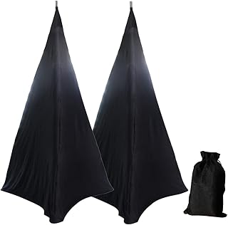 UCARE 2pcs Floor Speaker Stand Covers Metal Heavy Duty Support Stand Cover for Weddings Banquets Events 3 Sided Triangular DJ Speaker Stand Tripod Cover Scrim (Two Pack-Black)