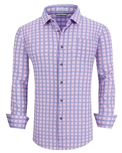Alex Vando Mens Button Down Shirts Wrinkle Free 4-Way Stretch Print Business Casual Shirt