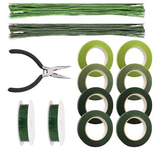 Floral Tape and Floral Wire Set, Arrangement Tools Kit Including Scissors, Florist Tape, Florist Wire, for Bouquet Stem Wrapping and DIY Handcrafts