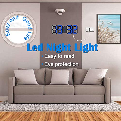 Eaagd 3D Digital Alarm Clock With Led Display, Snooze Alarm, 3 Custom Brightness Nightlight Electric Clocks For Office Table Bedroom Nightstand (Black/Blue) #TOP1