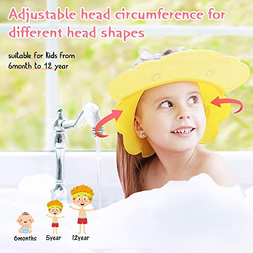 Baby Shower Cap Silicone Shower Visor Bathing Hat, Maydolly Shower Cap Infants Soft Protection Safety Visor Cap for Toddler Children, Yellow