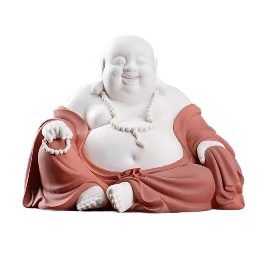 GAOJUNAN Buddha Statue,Zen Altars, 9.8" Laughing Happy Buddha Statue Sitting Sculpture Handmade Ceramics Figurine Decorative Home Decor Desk Shelf Decoration(Rosso)