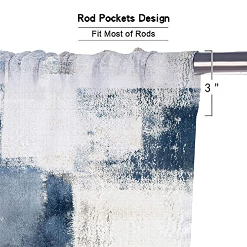Mcalk Blue Kitchen Curtains Tiers And Valances Set 3 Piece For Windows White And Grey Kitchen Window Curtains Set,Modern Abstract Art Valances For Living Room(36" Tiers Set) #TOP4
