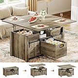 Memobarco 40" Farmhouse Lift Top Coffee Table with Sliding Barn Door,4 in 1 Multi-Function Coffee Tables with Storage Drawers & Hidden Compartment,Converts to Dining Table for Living Room,Grey