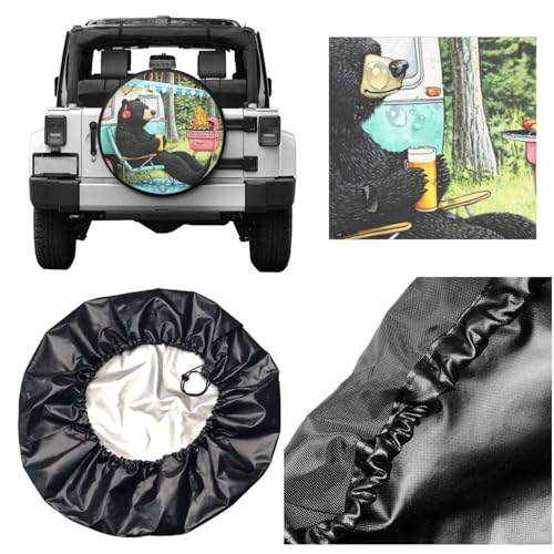 Image of Cute Summer Camp Bear Spare Tire Cover-Cute Funny Waterproof Universal Spare Wheel Tire Covers Fit for Rv SUV Truck Camper Travel Trailer Accessories,15 inch
