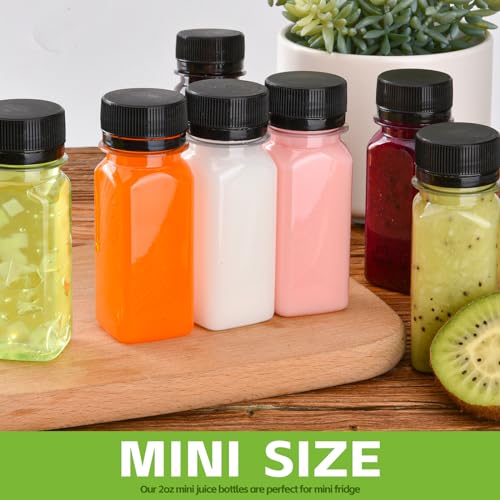 Miniatura 5 de 12 Botellas De Jugo De Plástico Pequeñas De 2 Onzas Con Tapas, Reutilizables, A Prueba De Fugas, Con Tapas Negras, Mini Tarros De Plástico Para Batidos, Agua, Leche Y Otras Bebidas