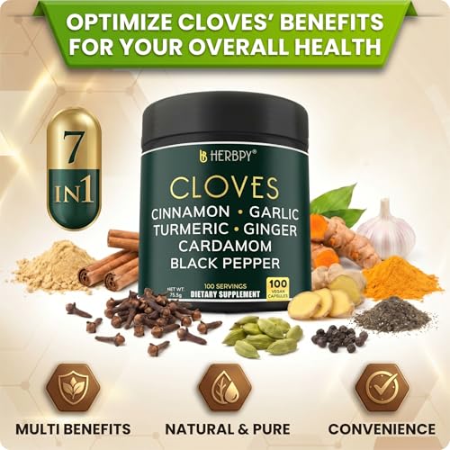 Herbpy 7in1 Clove Supplement 500mg, Support Digestion, Immune, Heart Health | Rich in Vitamins & Minerals, with Ceylon Cinnamon, Turmeric, Ginger, Cardamom, Garlic & Pepper, 100 Vegan Capsules - Image 5