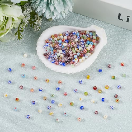 PONABEADIY 1 Box 3 Strands 4MM Millefiori Lampwork Glass Beads with Hole Round Handmade Colourful Flower Pattern Assorted Charms Loose Bead for Jewellery Making Diy Bracelet Necklace Crafts Supply - Image 2