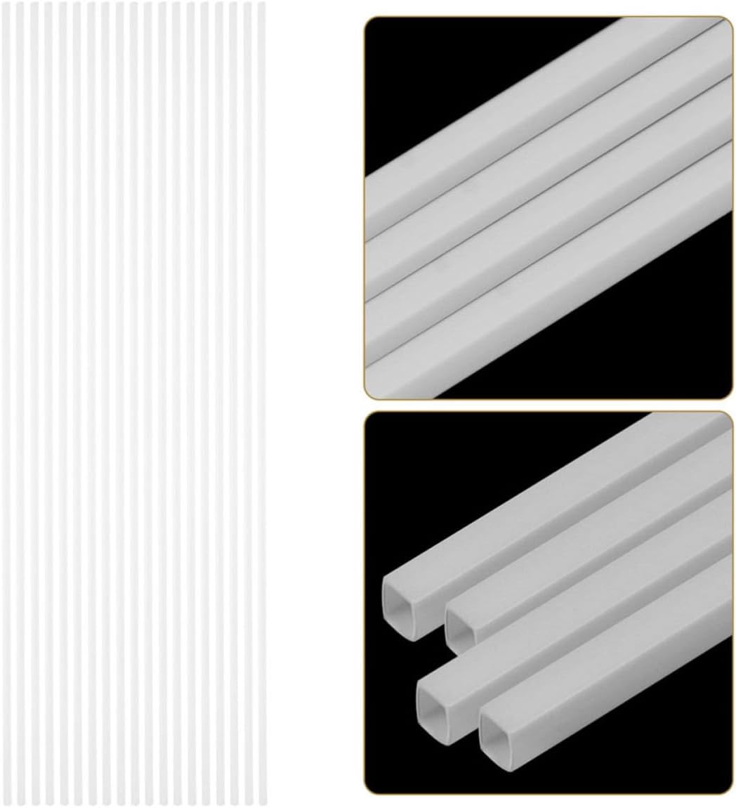 Convenient Cable Management White Hollow Square Tubes 20pcs Abs Sturdy Plastic Tubing Material for DIY Projects and Handmade Models for Sand Table Crafts