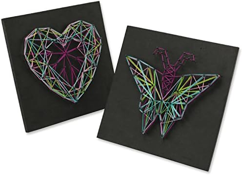 Lena 42650 Craft String Art Butterfly and Heart, Complete Patterns, with 2 Base Plates, Approx. 21.5 x21.5x1 cm, pins and 6 Coloured Threads, Set for Children from 8 Years