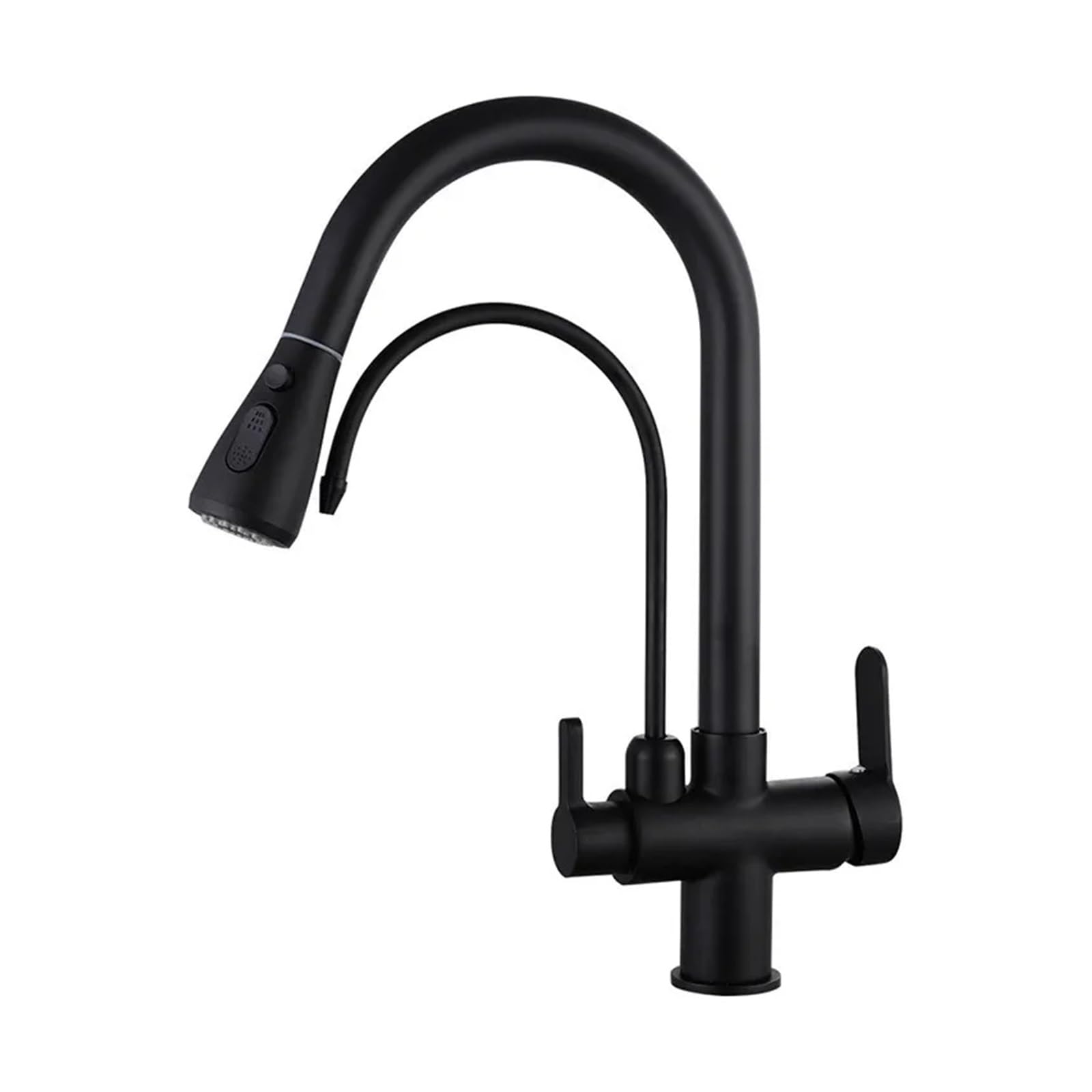 Rubinetto da Cucina Estraibile Nero, Rubinetto filtrante, Rubinetto da Cucina in Ottone con Gru, Rubinetto da Cucina, Rubinetto per lavabo, Miscelatore a 3 Vie, Nero
