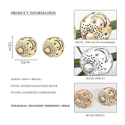 Vintage Gold Silver Tiny Sun and Moon Planet Circle Stud Earring Mini Earrings2