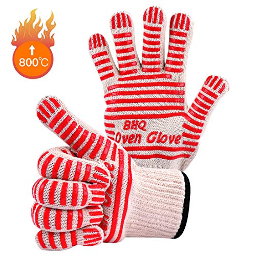 Zhongsheng Guantes para Barbacoa Resistentes al Calor Extremo, Guantes para Parrillas para Barbacoa Guantes para Horno Resistentes al Calor Extremo(Rojo, Dos)