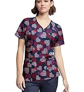 Happy Scrubs Women's Power of Love Print Scrub Top (XS-3X) – 3 Pocket Mock Wrap Medical Uniform