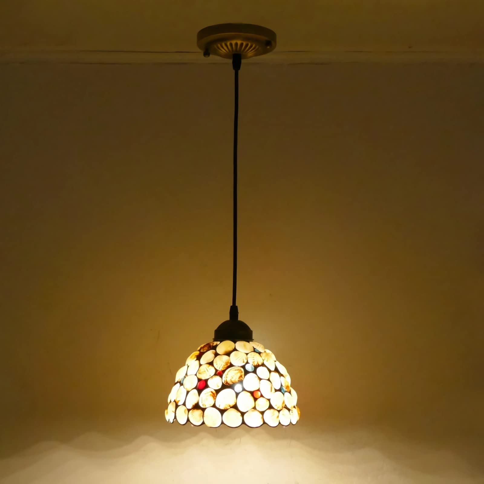 YNIYUJKL Tiffany-Style Chandeliers, Handmade Shells Ceiling Pendant Light Fixtures For Living Room Bedroom Kitchen Hallway, E27 Bulb, Max40W,30Cma-30Cmb (20Cm),20cm