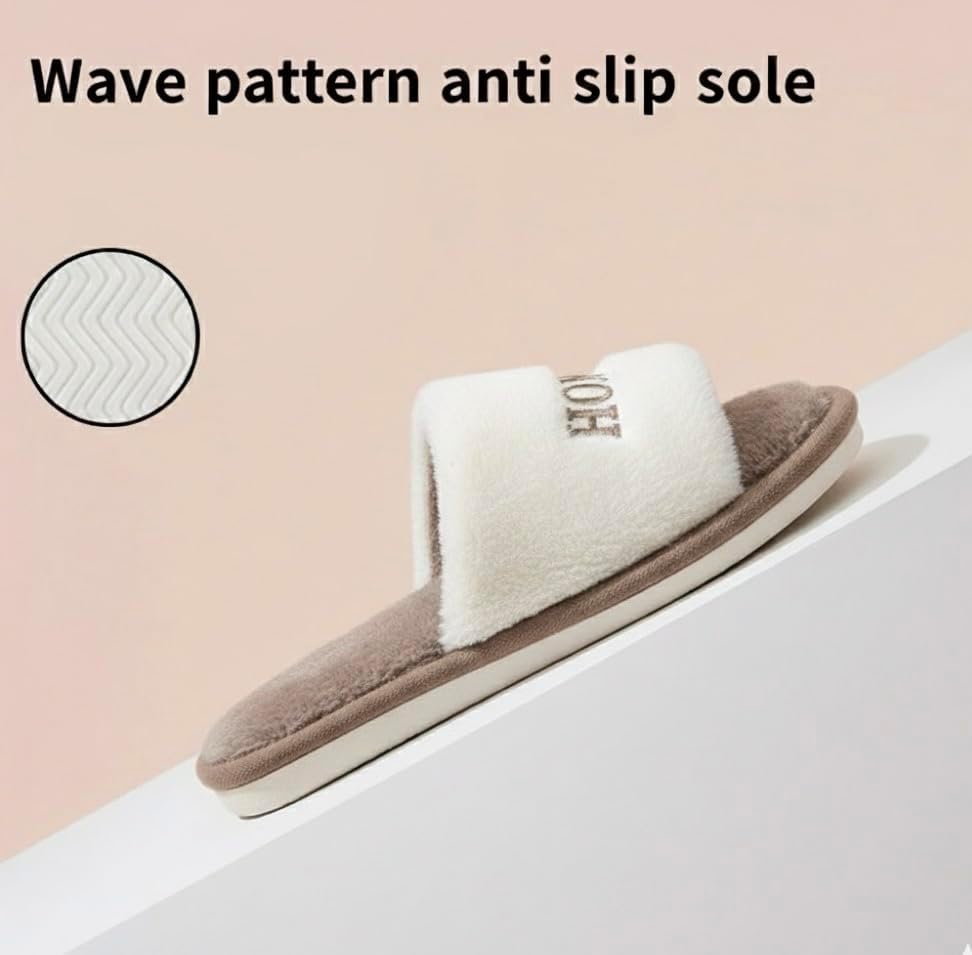 Women’s Fuzzy Open-Toe House Slippers, Soft Indoor Slides, Cozy Plush Home Shoes with Anti-Slip Sole for Bedroom, Living Room;Pink - Image 5