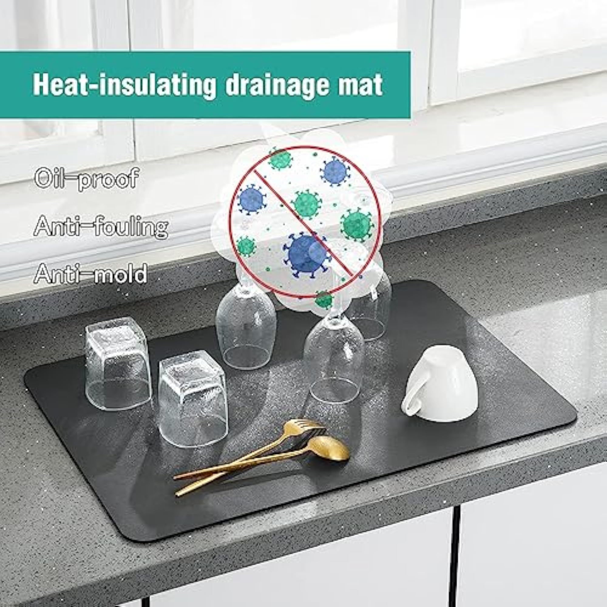 Super Absorbent Dish Drying Mat for Kitchen Countertop