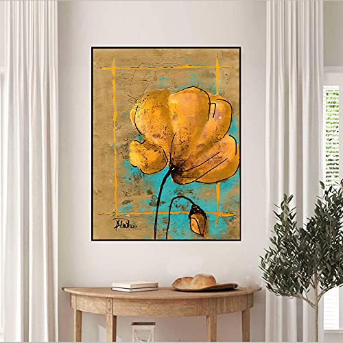Peinture fleurs abstraites jaunes grand format | Solution mur vide salon