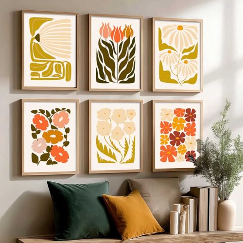 Image of kotart Botanical Painting Wall Art Home Decoration Paintings With Frame For Living Room Bed Room Hotel Wall Decor Digital Reprint Set of 6 (13X17 inch)