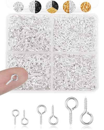 FIVEIZERO 600pcs Small Eye Pins for Jewelry Making & DIY Crafts Mini Eyelet Screws for Art Projects & Bead Charms Tiny Eye Hooks for Crafts (Gold & Silver 3 Sizes)