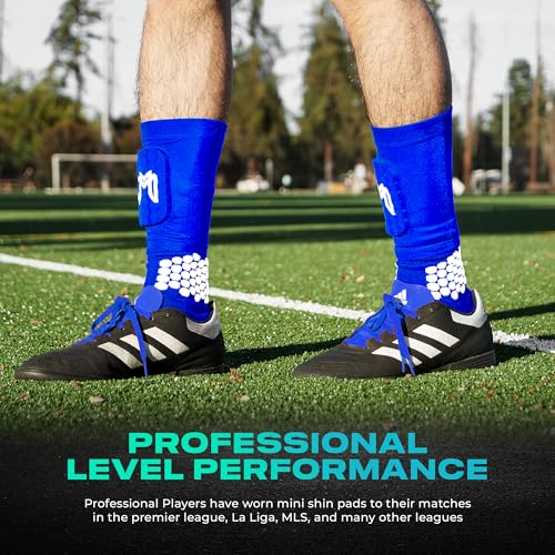 MediCaptain Mini Shin Guards Soccer – Built in Shin Pad Sleeves for Mens, Women, Teens - Small Shin Guards - Lightweight, Breathable Shin Defender Leg Protection (Blue, Mini)