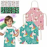 Diseño exquisito: este juego de delantales para niños viene con un bonito patrón de unicornio, muy bonito y divertido. Un bonito estampado de unicornio que animará a tu hijo a llevarlo. Adecuado para niños y niñas de 4 a 16 años.