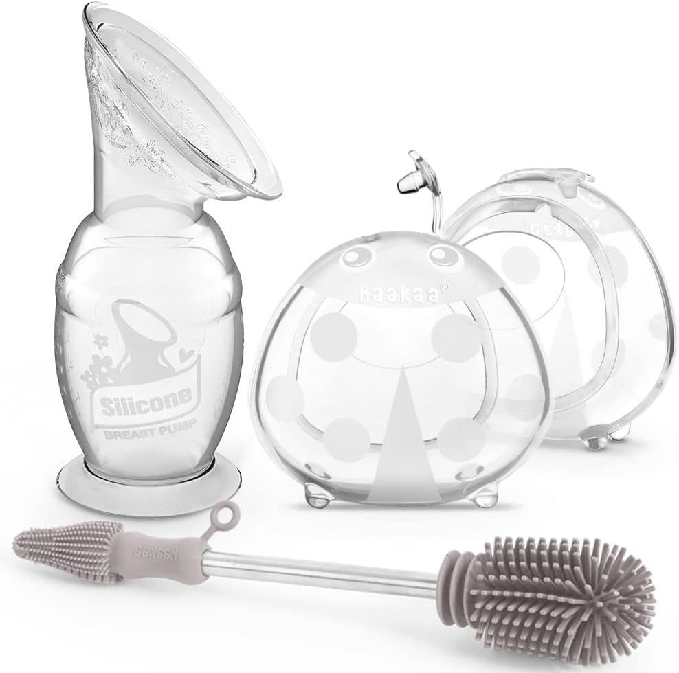 haakaa Manual Breast Pump 100ml & Ladybug Milk Collector 75ml & Silicone Cleaning Brush Set for Breastfeeding Mom