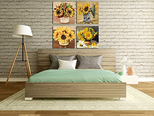 Paimuni Sunflower Wall Art Floral Oil Painting Printed On Canvas Yellow Blossom Flowers Picture Framed Artwork Prints For Bathroom Wall Décor #TOP1