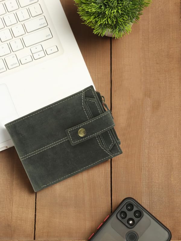 Image of TEAKWOOD LEATHERS Men's Two Fold Zipper Leather Wallet | Leather Men Wallet (Olive)