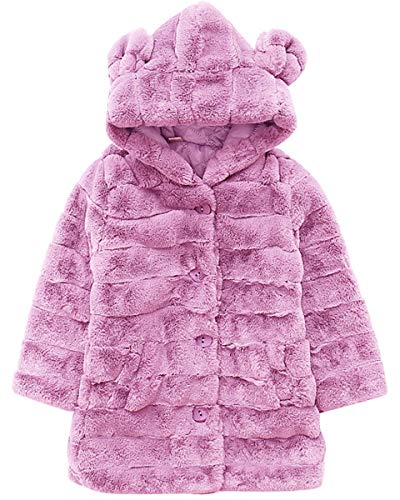 JELEUON Big Girls Kids Child Winter Warm Ears Hooide Knited Fur Cartoon Jackets Snowsuit Outwear Coats9-10 Years Pink