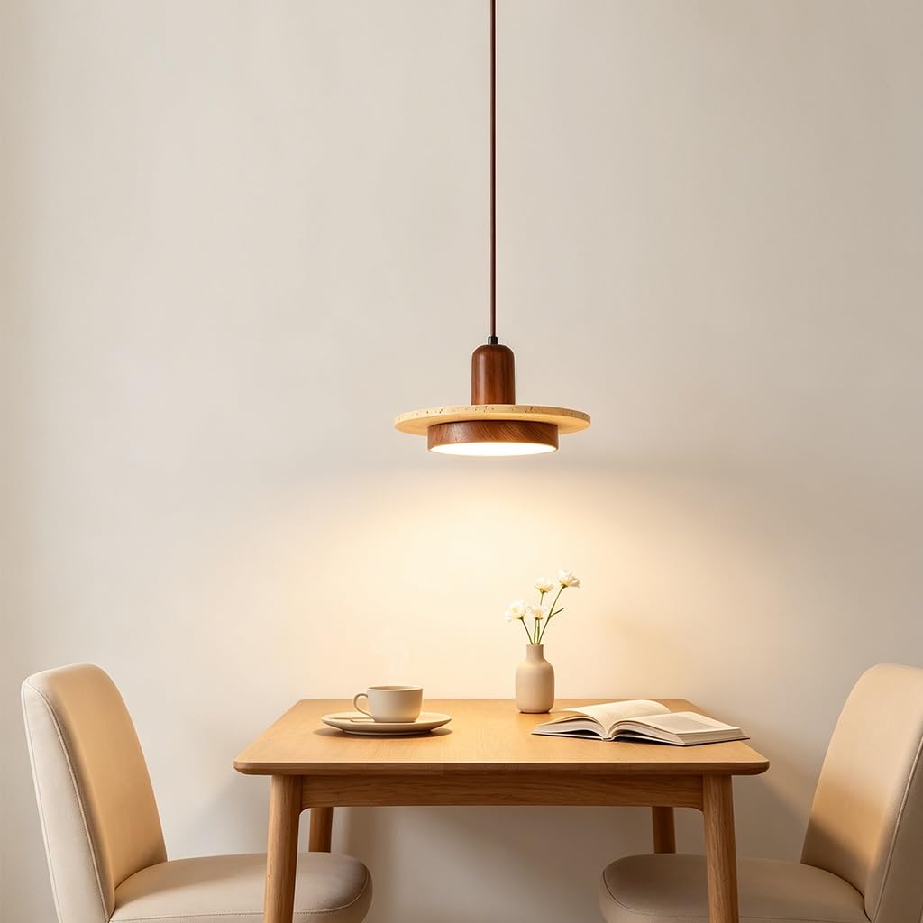 Lampada A Sospensione Wabi Sabi Travertino Giallo Naturale Legno Colore Noce Sospensione Regolabile In Altezza Apparecchio Sospeso Sala Da Pranzo Isola Cucina Camera(Walnut wood color-E1)