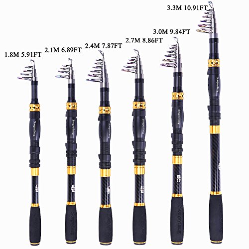 Image of Sougayilang Telescopic Fishing Rod - 24 Ton Carbon Fiber Ultralight Fishing Pole with CNC Reel Seat, Portable Retractable Handle, Stainless Steel Guides for Bass Salmon Trout Fishing