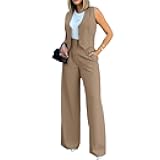 Blazer Sets Women 2 Piece Summer Sleeveless Cropped Vest Blazer Wide Leg Pants Work Office Business Casual Suit Sets