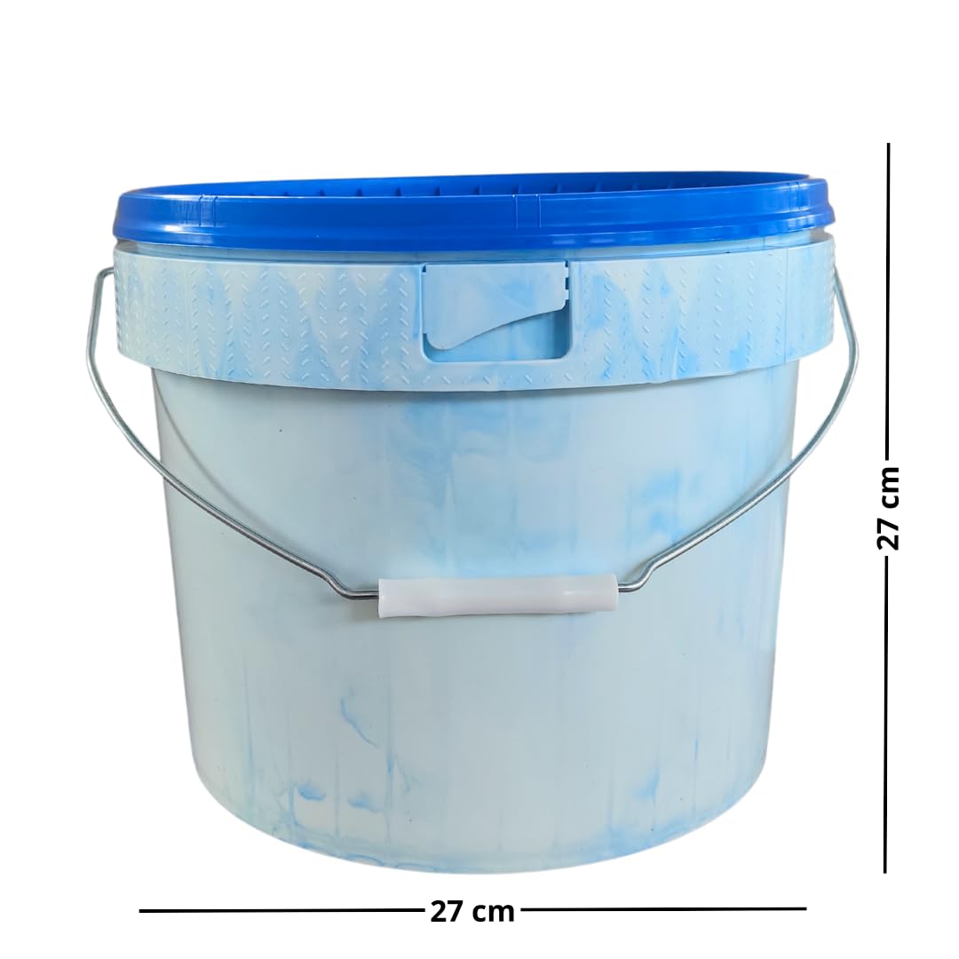 Cubos de plástico blanco con efecto mármol azul, tapa azul, 14 litros, vacío, hermético, 15 l, mango de metal (20)