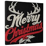 Lienzo decorativo para pared de cocina, diseño rústico de Navidad, texto de acebo de Navidad, impresiones artísticas rojas para colgar en la sala de estar, apartamento, comedor, decoración de 12 x 12